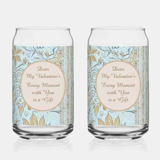 Luxury, Valentine's Day,Gold Soft Blue Flowers Art Blikvorm Glas (Voorkant)
