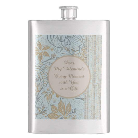 Luxury, Valentine's Day,Gold Soft Blue Flowers Art Flacon (Voorkant)