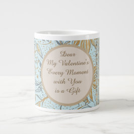 Luxury, Valentine's Day,Gold Soft Blue Flowers Art Grote Koffiekop