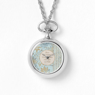Luxury, Valentine's Day,Gold Soft Blue Flowers Art Horloge