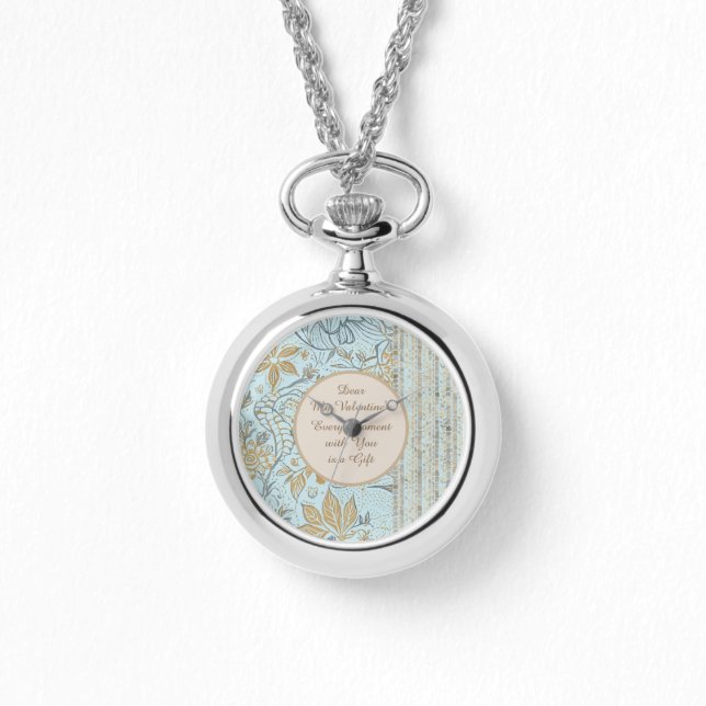 Luxury, Valentine's Day,Gold Soft Blue Flowers Art Horloge (Voorkant)