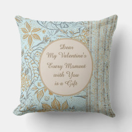 Luxury, Valentine's Day,Gold Soft Blue Flowers Art Kussen