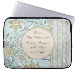 Luxury, Valentine's Day,Gold Soft Blue Flowers Art Laptop Sleeve