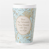 Luxury, Valentine's Day,Gold Soft Blue Flowers Art Latte Mok (Voorkant)