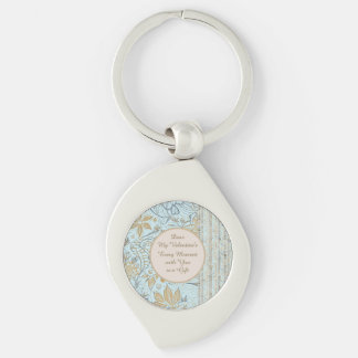 Luxury, Valentine's Day,Gold Soft Blue Flowers Art Sleutelhanger