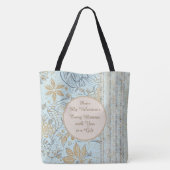 Luxury, Valentine's Day,Gold Soft Blue Flowers Art Tote Bag (Achterkant)