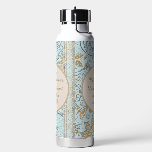 Luxury, Valentine's Day,Gold Soft Blue Flowers Art Waterfles (Links)