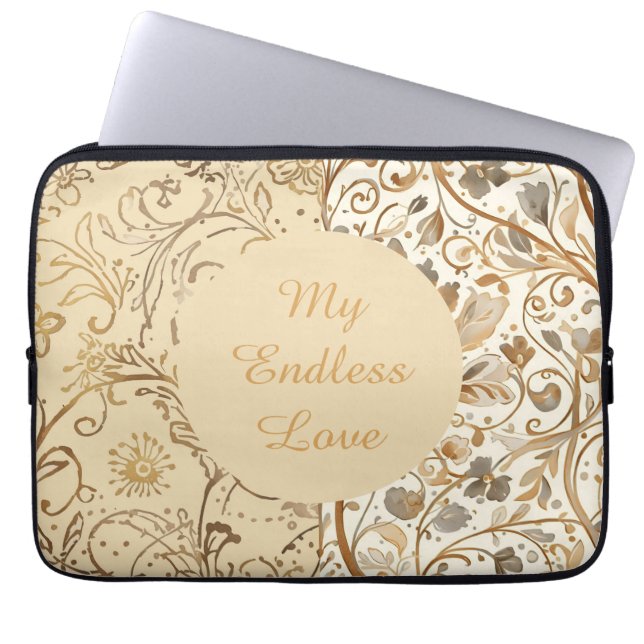 Luxury,Valentine's Day,Lovely Gold Flowers Pattern Laptop Sleeve (Voorkant)