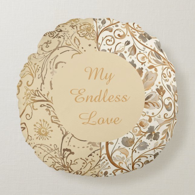 Luxury,Valentine's Day,Lovely Gold Flowers Pattern Rond Kussen (Voorkant)