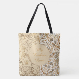 Luxury,Valentine's Day,Lovely Gold Flowers Pattern Tote Bag