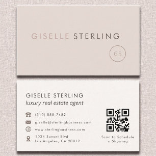 Luxury Vastgoedmakelaar QR Code Blush Roze Visitekaartje