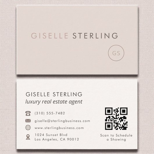 Luxury Vastgoedmakelaar QR Code Blush Roze Visitekaartje