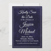 Luxury Velvet Navy Blue Monogram Wedding Save The Date (Voorkant)