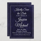 Luxury Velvet Navy Blue Monogram Wedding Save The Date (Voorkant / Achterkant)