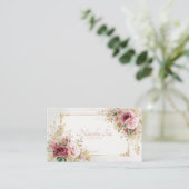 Luxury Victorian Blush Rose Floral and Gold Frame Visitekaartje (Staand voorkant)