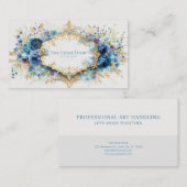 Luxury Victorian Ornate Gold Frame Blue Floral Visitekaartje (Voorkant / Achterkant)
