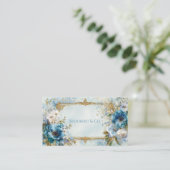 Luxury Victorian Ornate Gold Frame Blue Floral Visitekaartje (Staand voorkant)