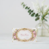 Luxury Victorian Ornate Gold Oval Frame Blush Rose Visitekaartje (Staand voorkant)