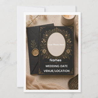 Luxury Vintage Black & Gold Wedding Invitation Kaart