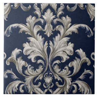 Luxury Vintage French Baroque Ivory Navy Blue Tegeltje