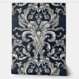 Luxury Vintage French Baroque Navy Blue Ivory Behang