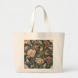 Luxury, Vintage Garden of Roses, Blue Background Grote Tote Bag