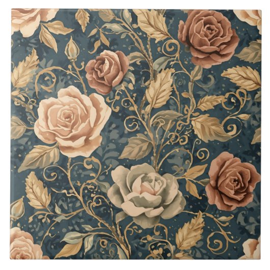 Luxury, Vintage Garden of Roses, Blue Background Tegeltje (Voorkant)