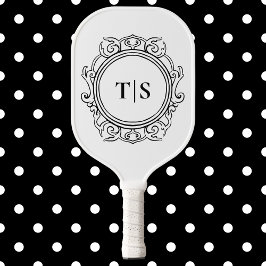 Luxury Vintage Ornate White Monogram Initial Pickleball Paddle
