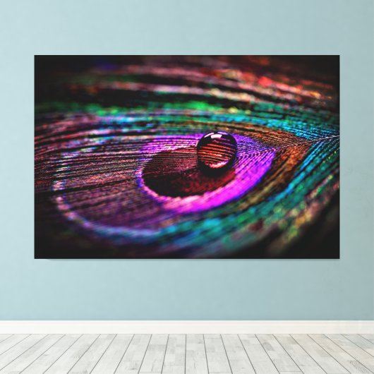 Luxury Wall Art Macro fotografie Peacock Feather Canvas Afdruk (Insitu (Houten vloer))
