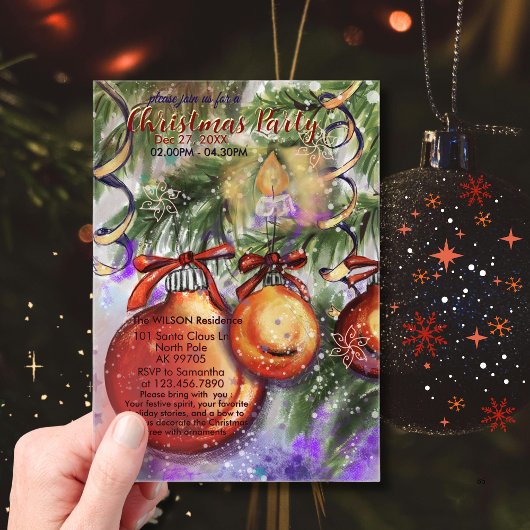 Luxury Watercolor Christmas Party Ornaments & pine Acryl Uitnodigingen