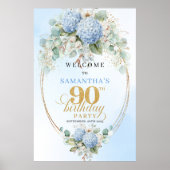 Luxury Watercolor Hydrangeas 90th Birthday Welcome Poster (Voorkant)