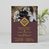 Luxury Wedding Initialen Ornamental Lace Effect Folie Uitnodiging (Staand Voorkant)