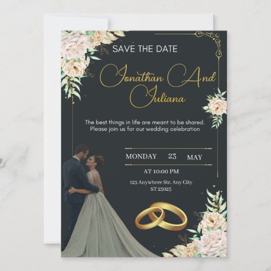 Luxury Wedding Invitation Black and Gold Kaart (Voorkant)