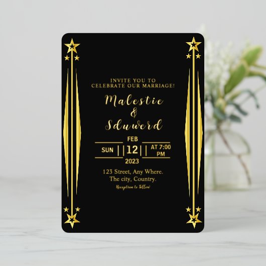 Luxury Wedding Invitation Gold foil Kaart Dark (Staand Voorkant)