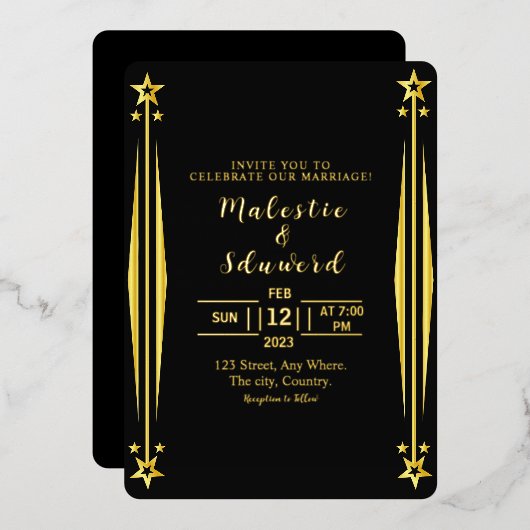 Luxury Wedding Invitation Gold foil Kaart Dark (Voorkant / Achterkant)