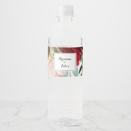 Luxury Whimsical Boho Floral Calligraphy Wedding Waterfles Etiket (Voorkant)