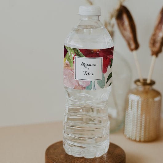 Luxury Whimsical Boho Floral Calligraphy Wedding Waterfles Etiket