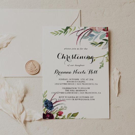 Luxury Whimsical Boho Floral Christening Kaart