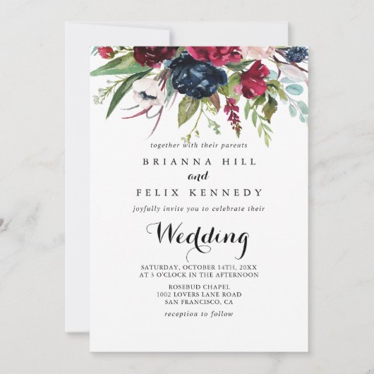 Luxury Whimsical Boho Floral Front & Back Wedding Kaart (Voorkant)