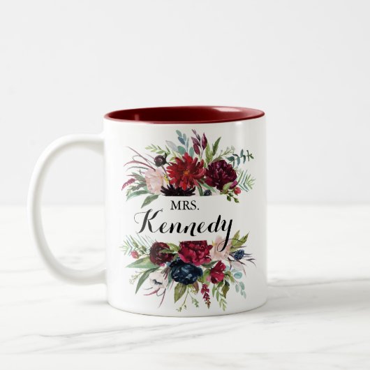 Luxury Whimsical Boho Floral Mrs Pas getrouwd Brid Tweekleurige Koffiemok (Links)