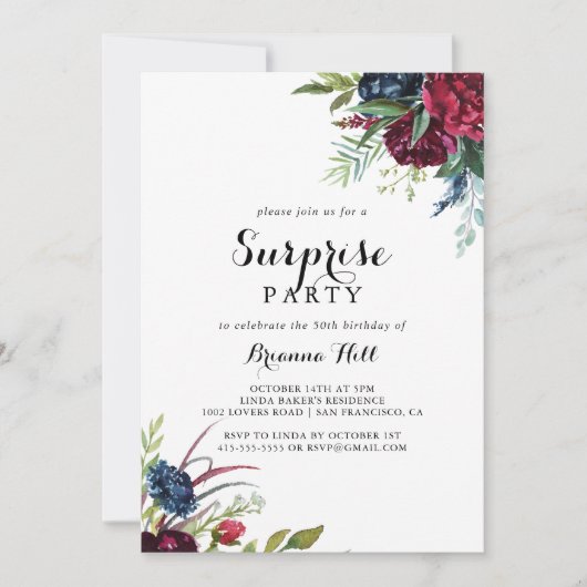 Luxury Whimsical Boho Floral Surprise Party Kaart (Voorkant)