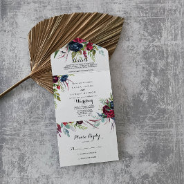 Luxury Whimsical Boho Floral Wedding All In One Uitnodiging