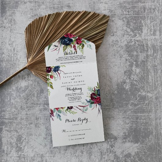 Luxury Whimsical Boho Floral Wedding All In One Uitnodiging