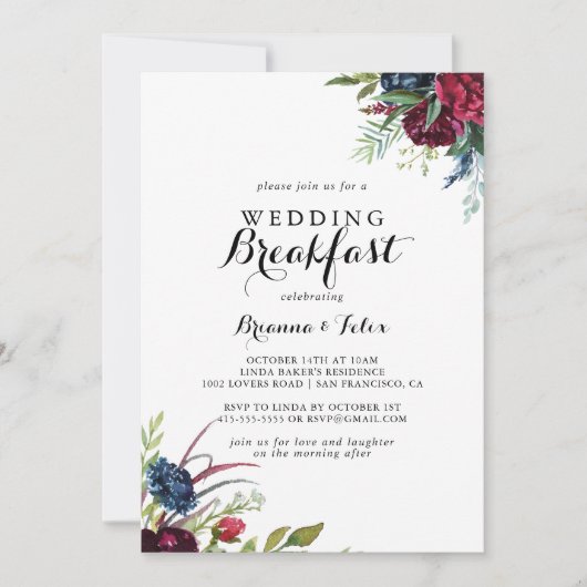Luxury Whimsical Boho Floral Wedding Breakfast Kaart (Voorkant)
