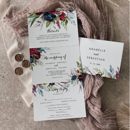 Luxury Whimsical Boho Floral Wedding Drieluik Uitnodiging