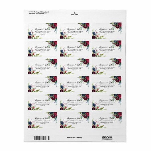 Luxury Whimsical Boho Floral Wedding RSVP Adres Etiket (Full Sheet)