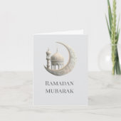 Luxury White 3D Islamic Crescent & Mosque Ramadan Feestdagen Kaart (Voorkant)
