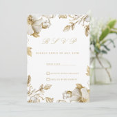Luxury white and gold floral RSVP Kaart (Staand voorkant)