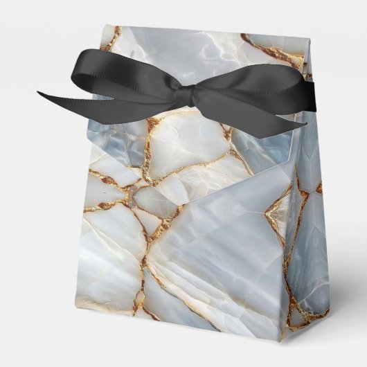 Luxury White Blue Marble & Gold Veins Agate Stone Bedankdoosjes (Voorkant Zijde)