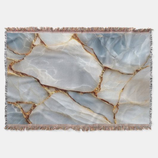 Luxury White Blue Marble & Gold Veins Agate Stone Deken (Voorkant)